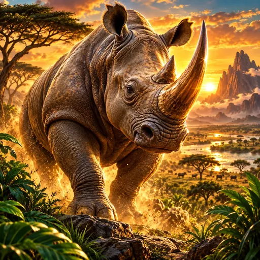 Great Rhino pokie cover art with a safari trek theme