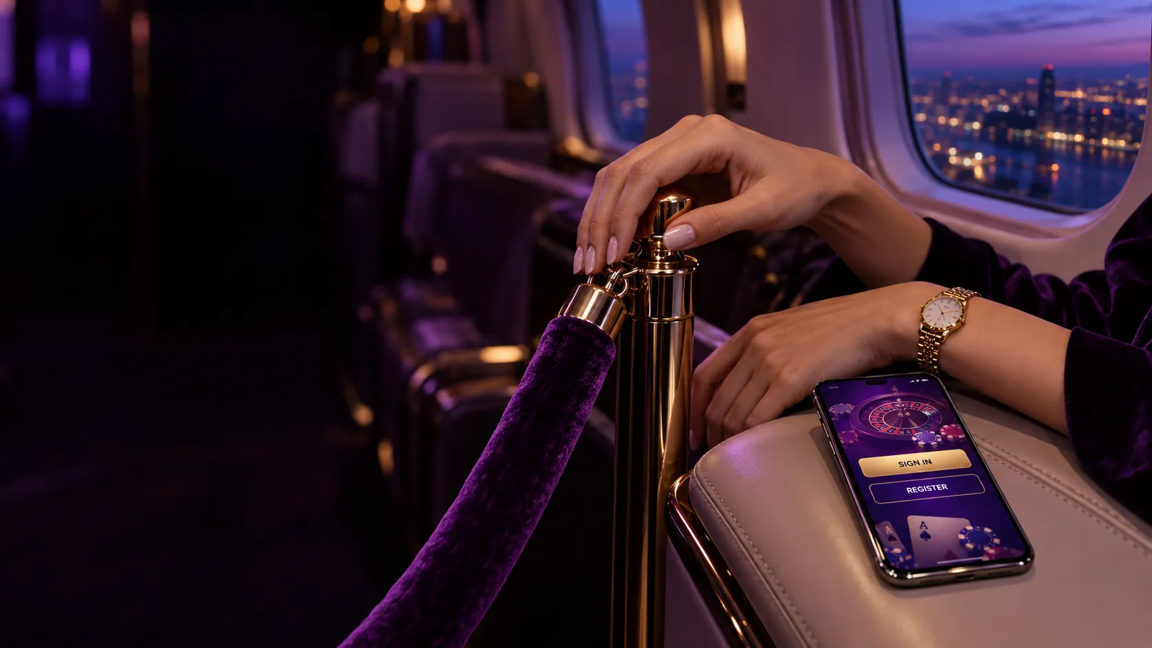 Hands resting on a velvet rope, echoing the secure feel of signing into a Here2Win Casino account