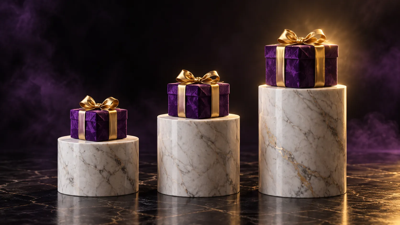 Three raised plinths representing tiered deposit bonus steps