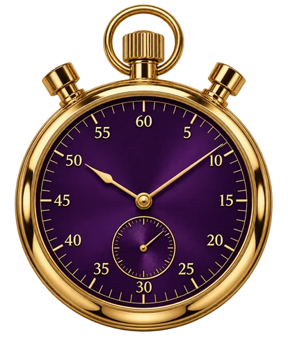 Purple-faced stopwatch, standing in for the timed verification and wagering windows on Here2Win Casino